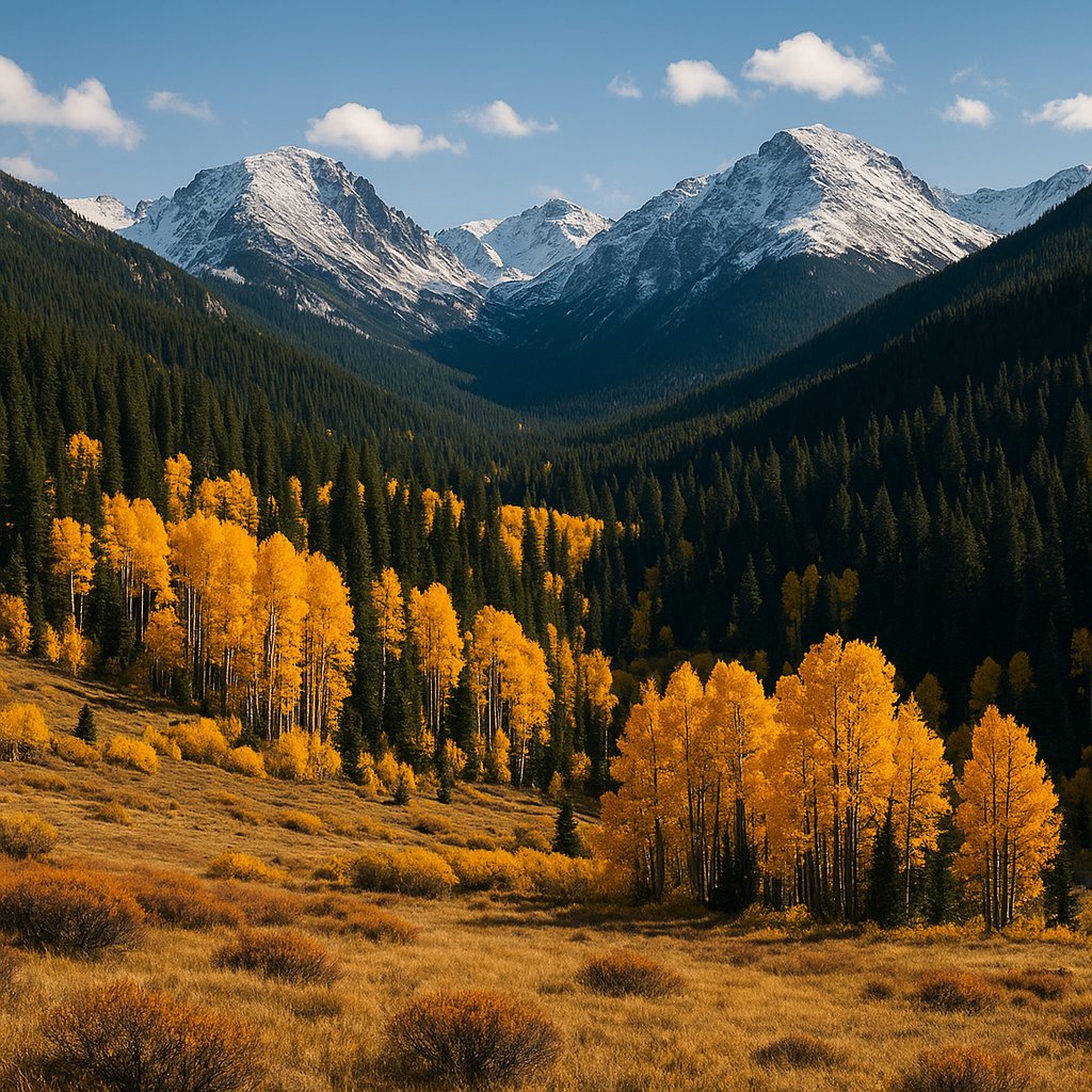 Golden Aspens Below Snow-Dusted Peaks