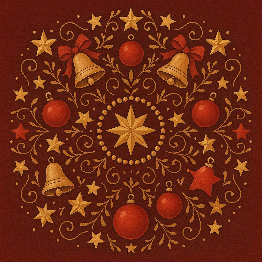 Golden Bells & Red Ornaments — Holiday Mandala