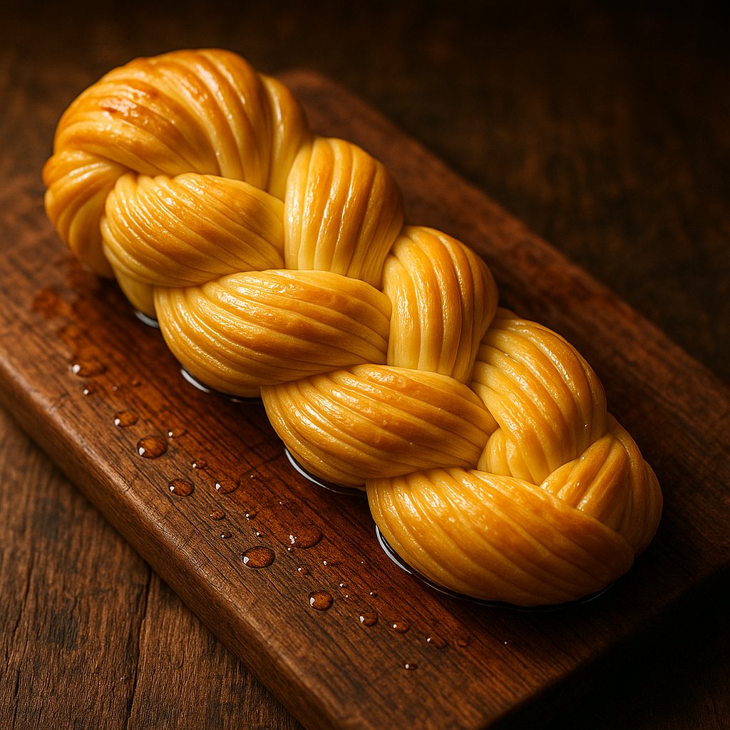 Golden Braided Cheese on Rustic Board