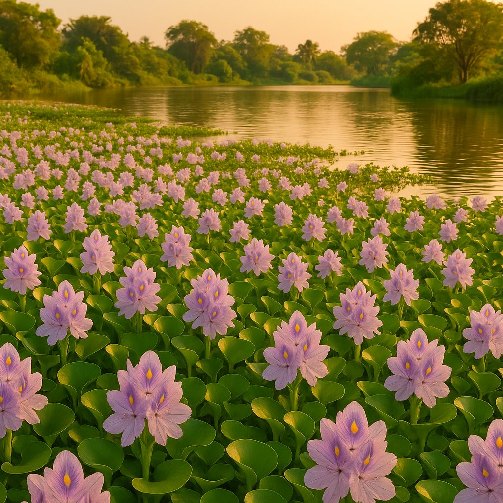 Golden Evening Over a Sea of Water Hyacinths