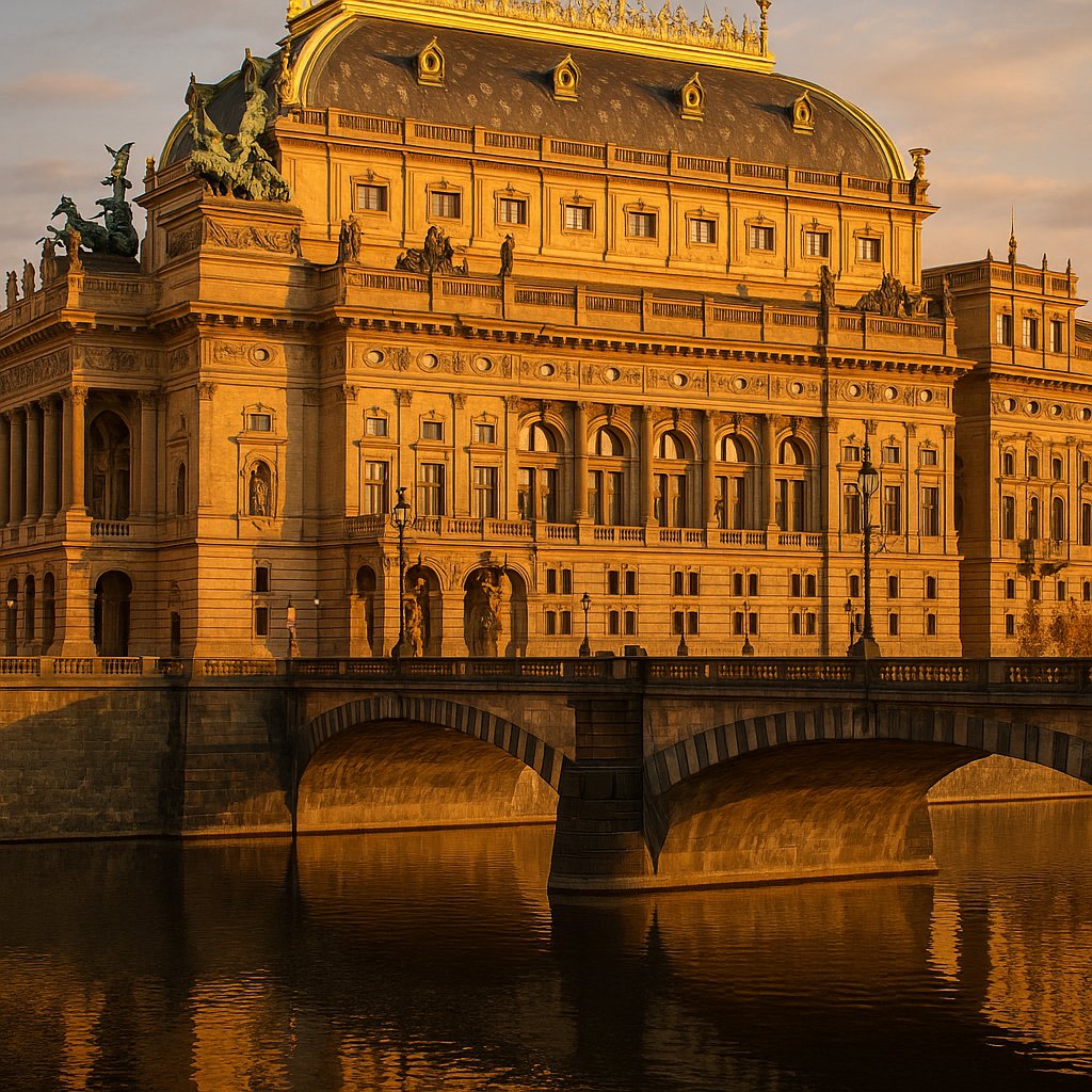 Golden Facade: National Theatre, Prague at Sunset