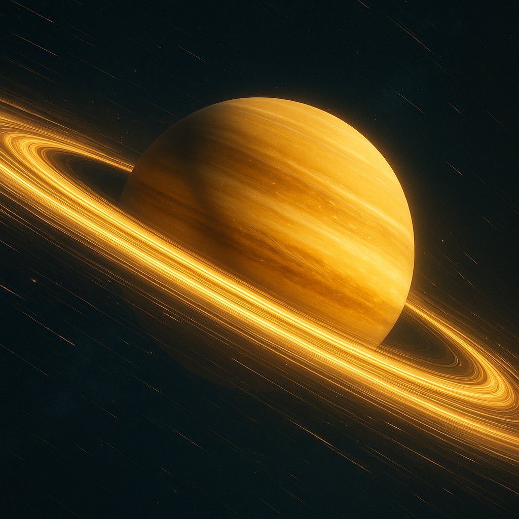 Golden Gas Giant with Luminous Rings