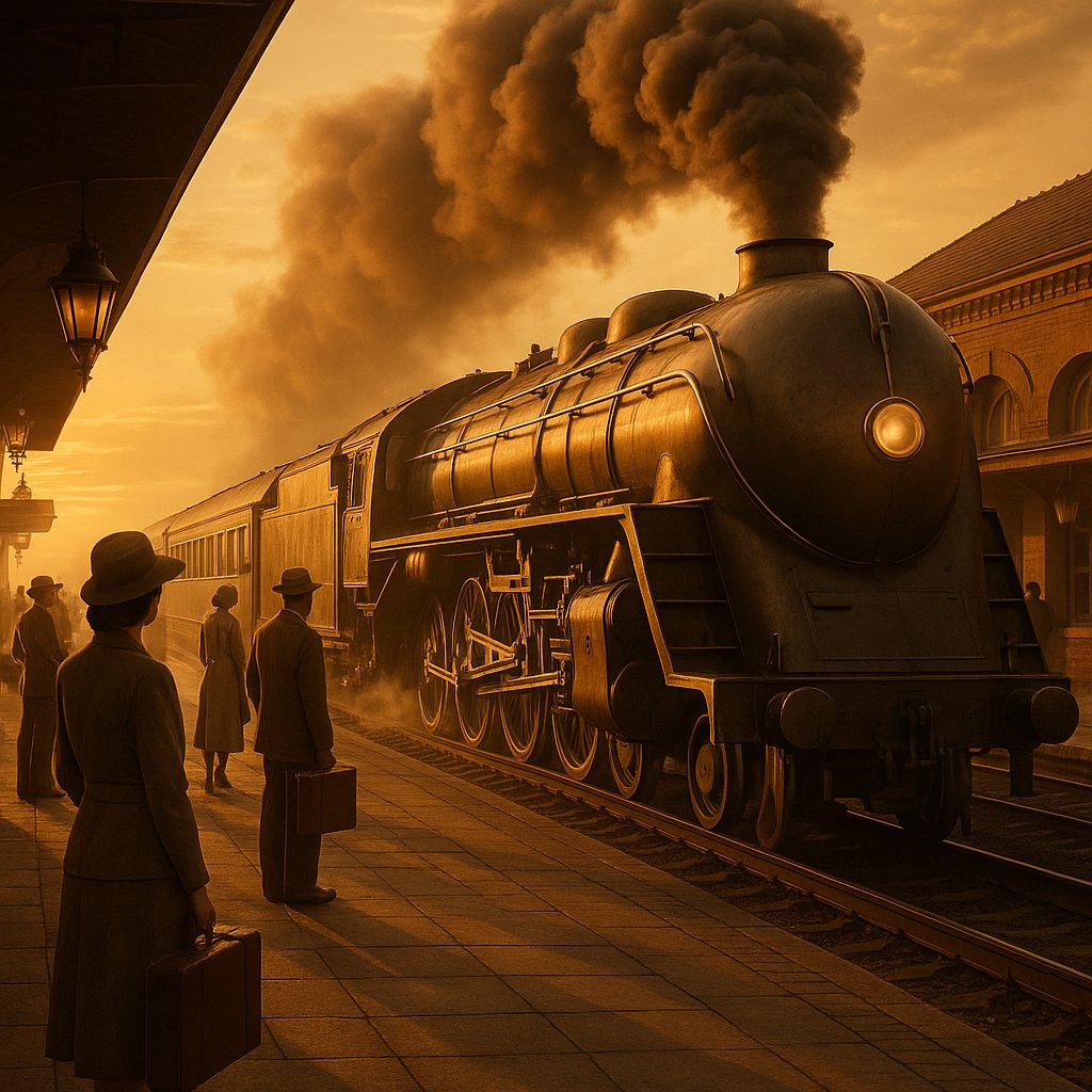 Golden Hour Express: 1930s Station Arrival