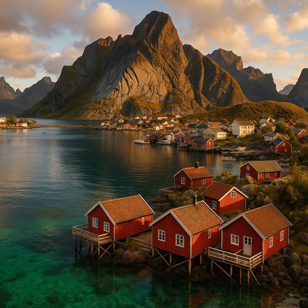 Golden Hour in Reine: Red Cabins of Lofoten