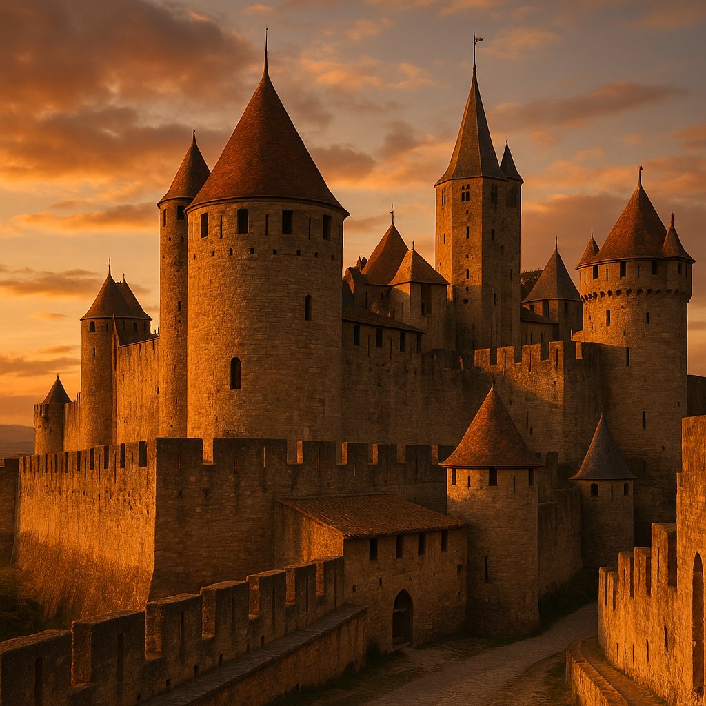 Golden Hour Over Carcassonne: Medieval Fortress at Sunset