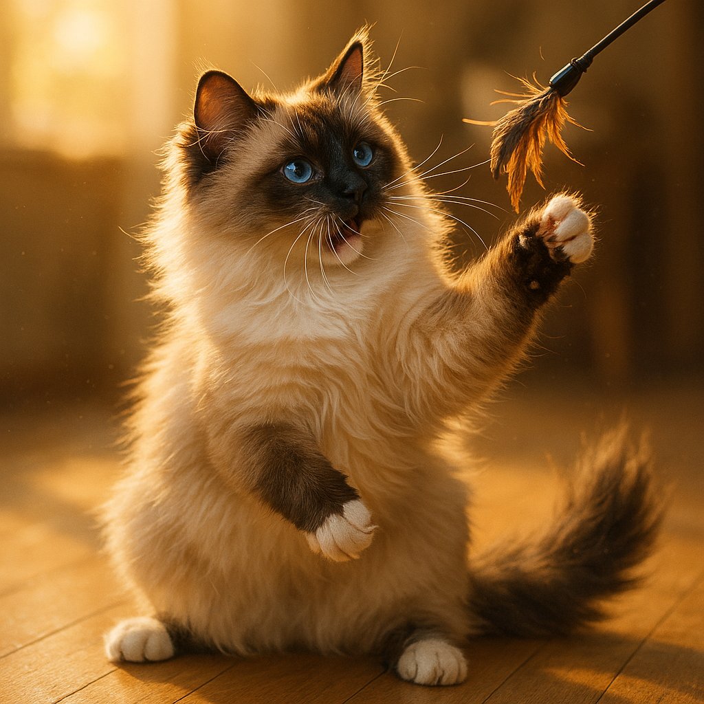 Golden Hour Playtime: Ragdoll with Feather Toy