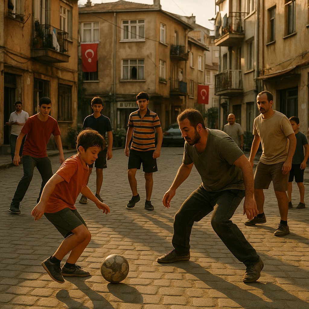 Golden Hour Street Football in a Turkish Neighborhood
