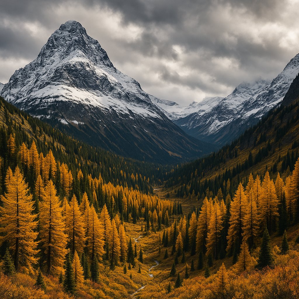 Golden Larches in an Alpine Valley, Glacier National Park