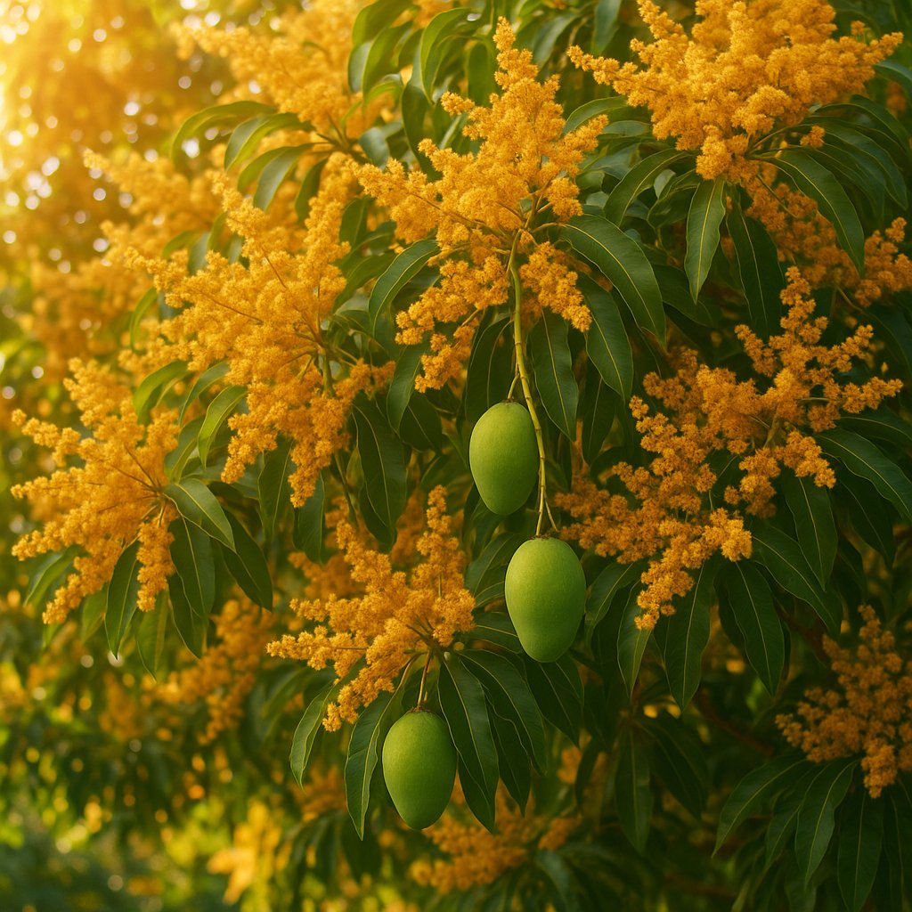 Golden Mango Blossoms in Sunlight