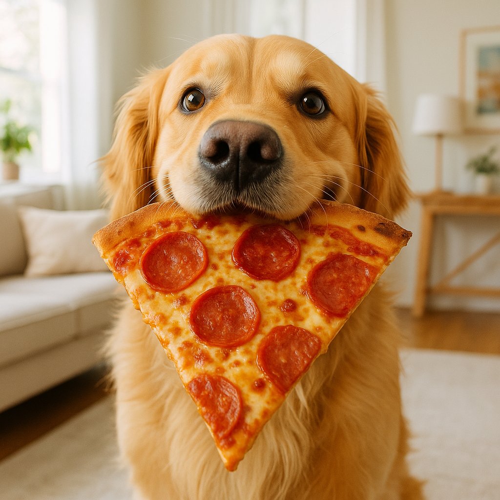 Golden Retriever Caught with Pizza