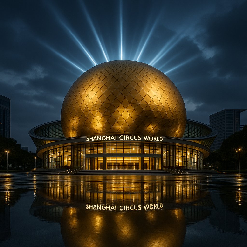 Golden Sphere at Night — Shanghai Circus World