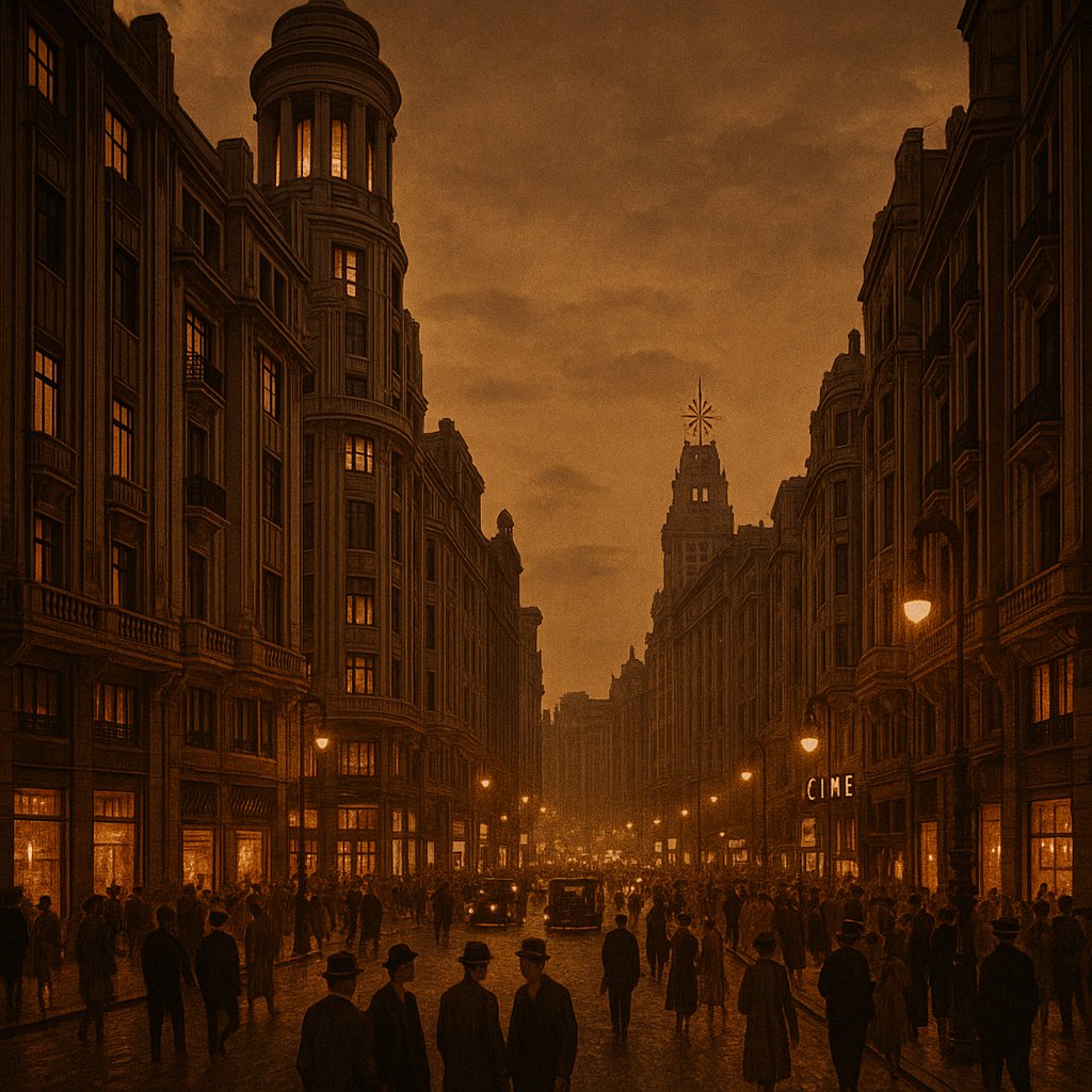 Gran Vía at Dusk — Madrid, Circa 1930