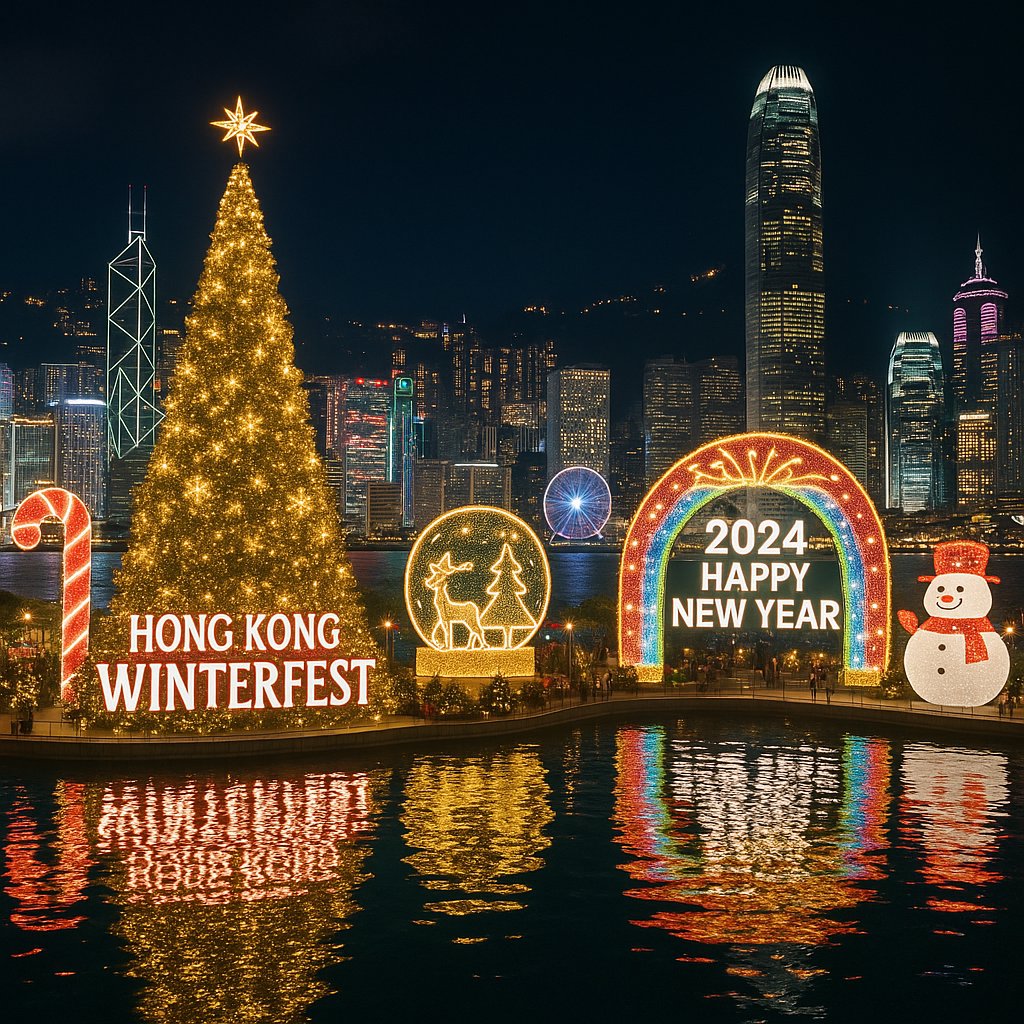 Hong Kong WinterFest — Sparkling Harbour Skyline & 2024 New Year Lights