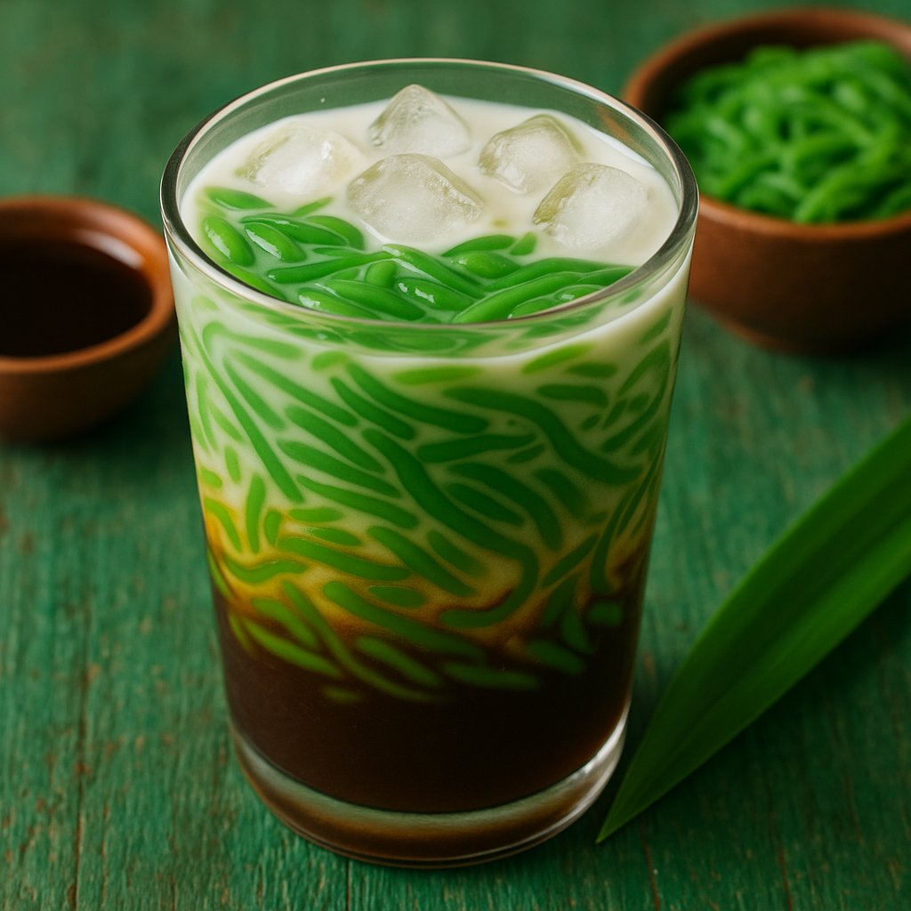 Iced Es Cendol with Coconut Milk and Palm Sugar
