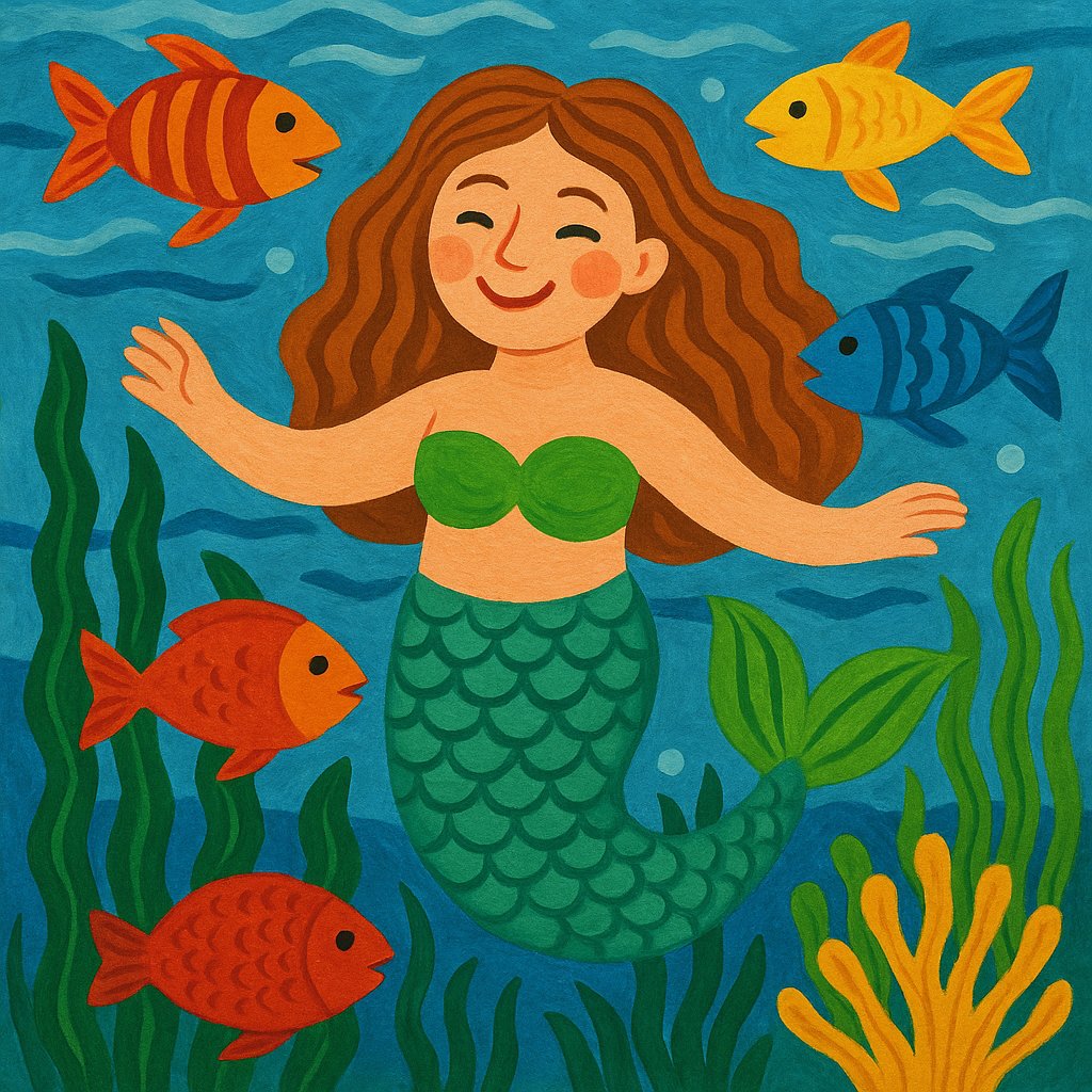 Joyful Mermaid in a Decorative Undersea Garden