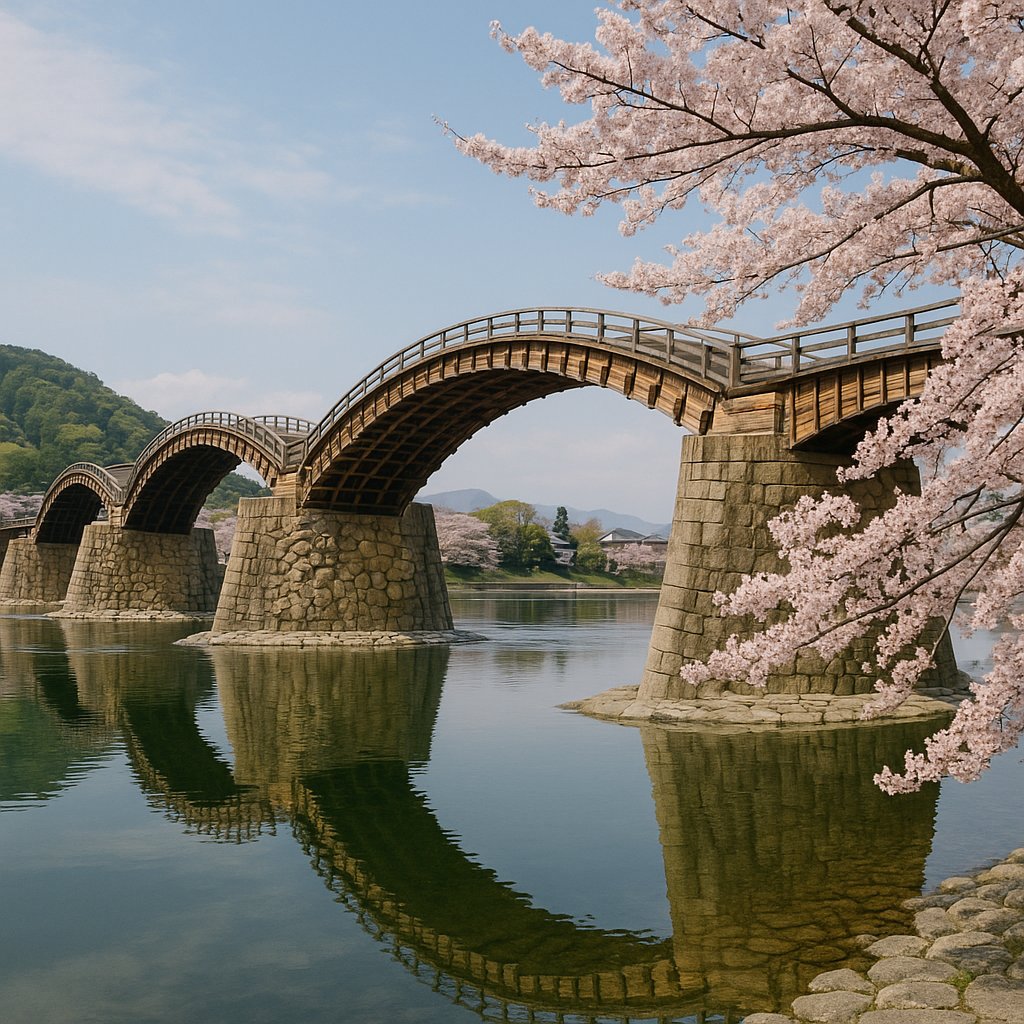 Kintai Bridge in Spring Bloom