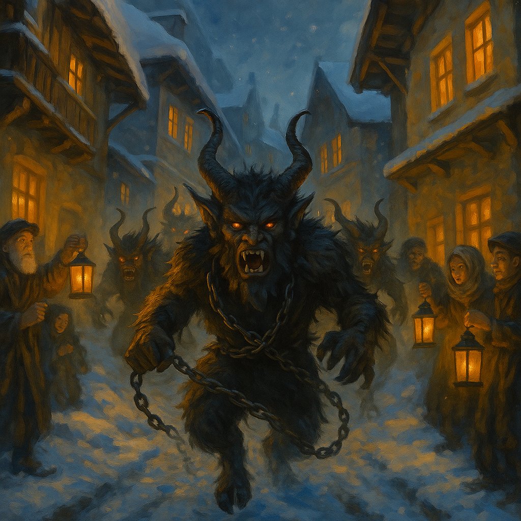 Krampus Run Through the Alpine Night