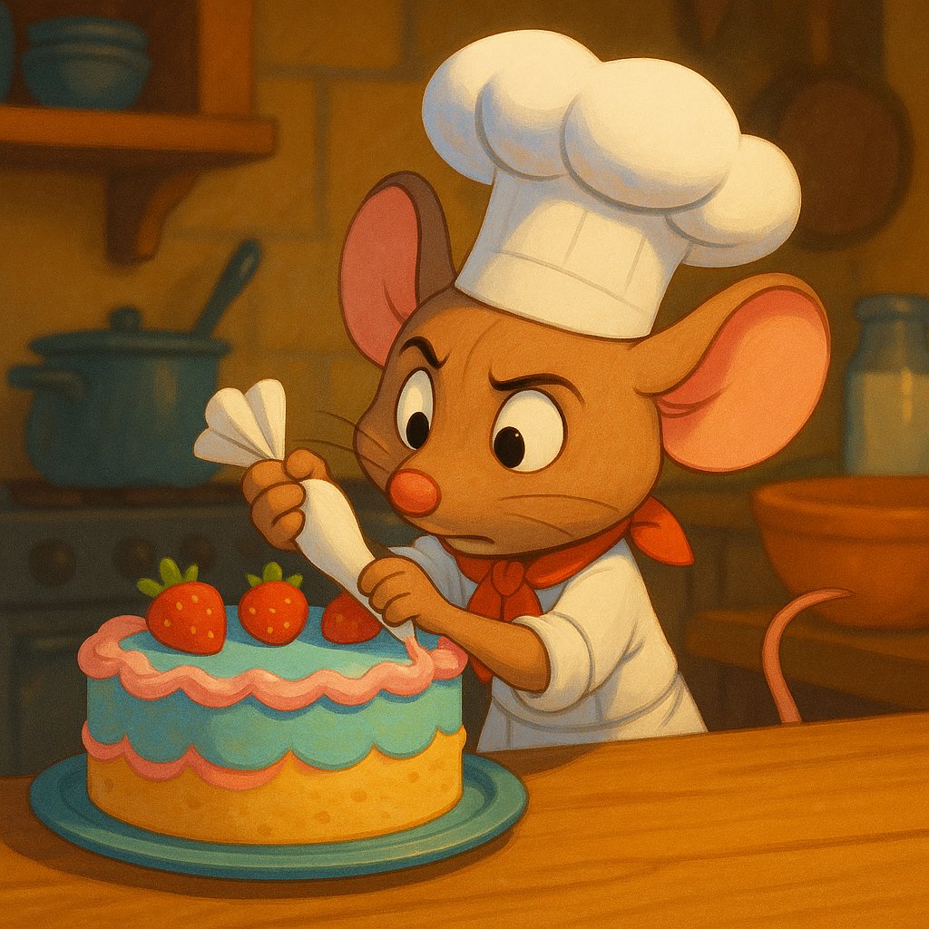 Little Chef Mouse Carefully Decorating a Cake