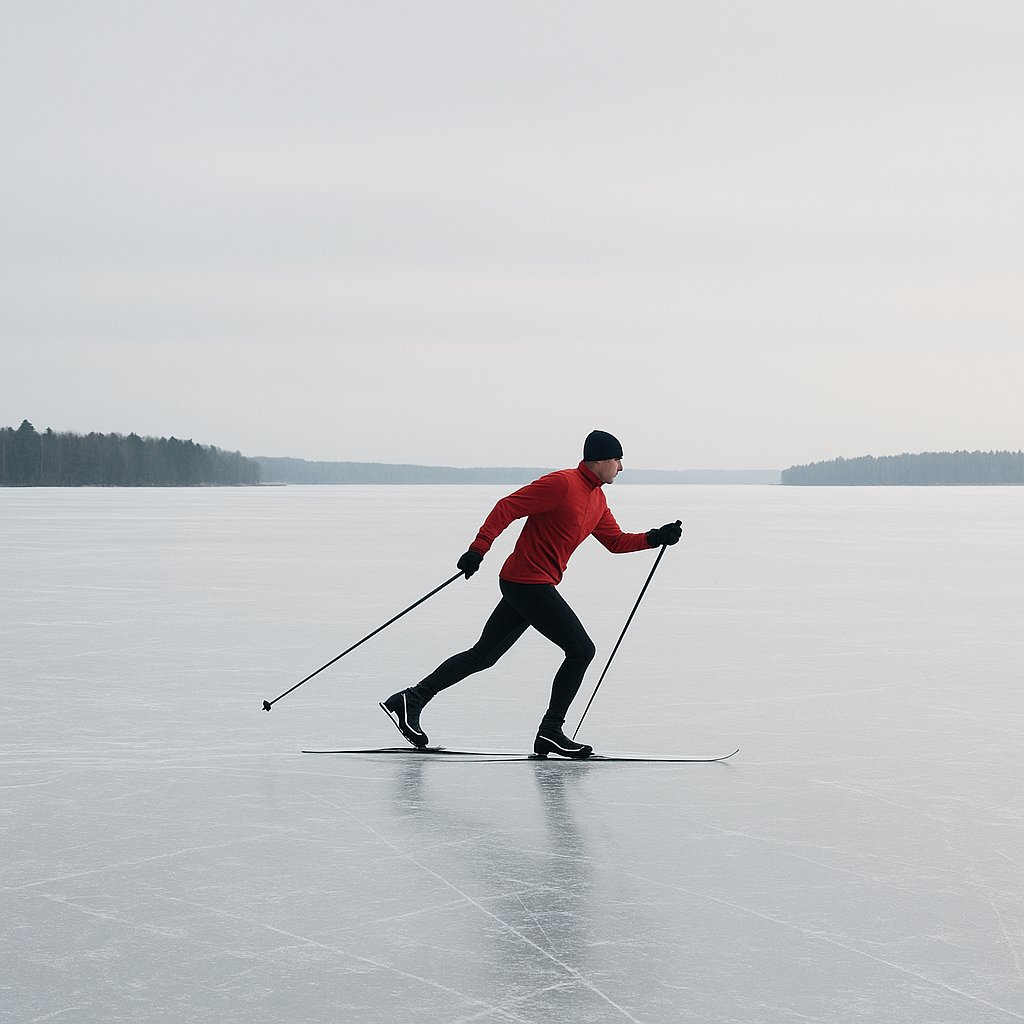 Lone Skater on a Frozen Lake