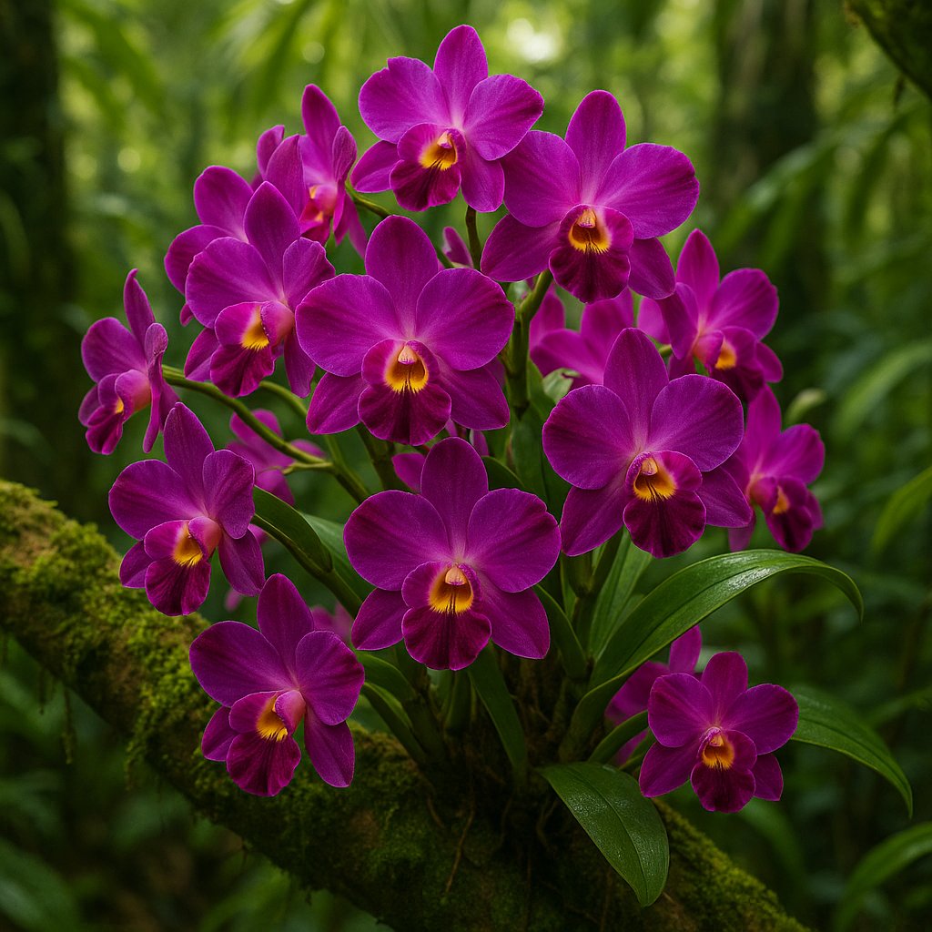 Magenta Thai Orchids on Mossy Branch