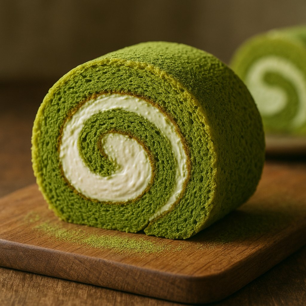 Matcha Roll Cake with Creamy Swirl