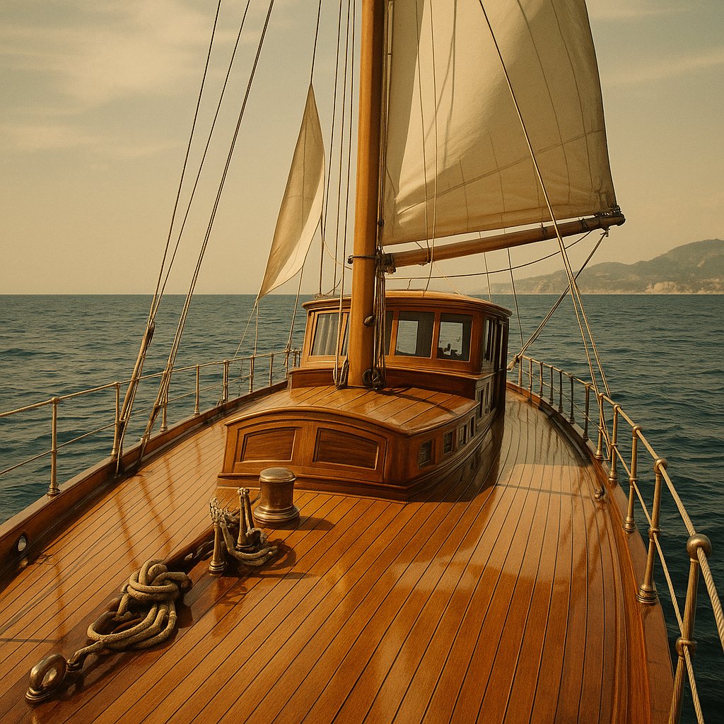 Mediterranean Classic: 1920s Wood-Deck Yacht