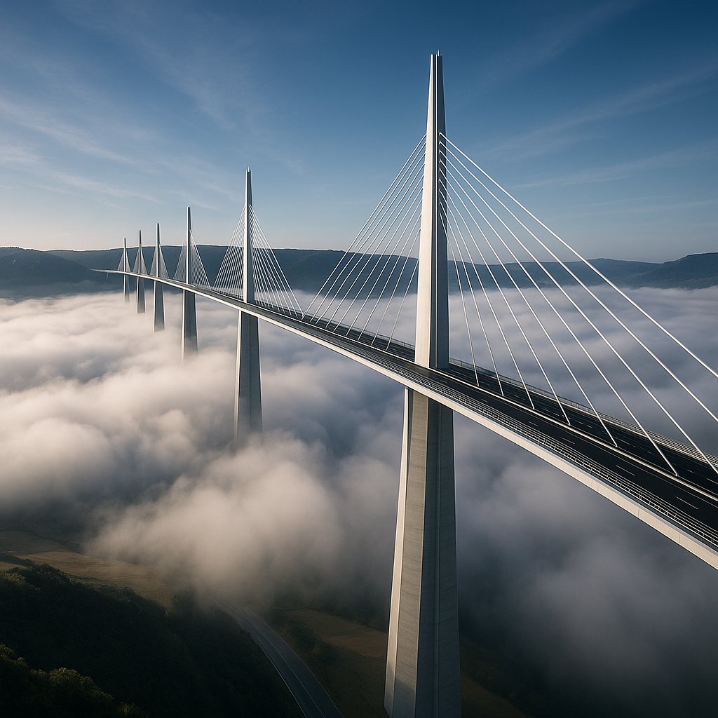 Millau Viaduct Rising Above the Clouds