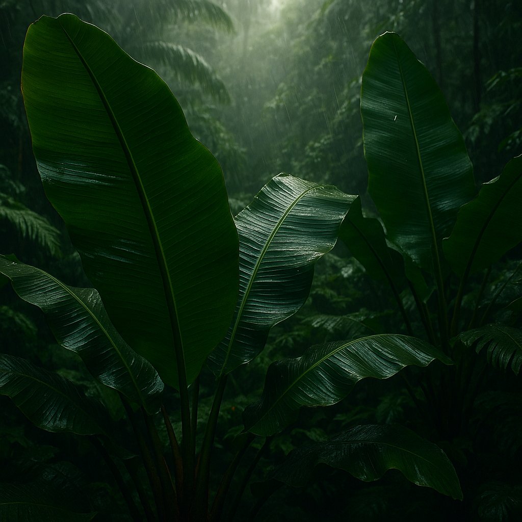 Monsoon Light on Giant Banana Leaves