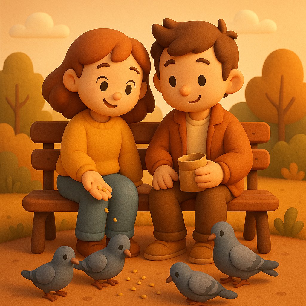 Morning Feeding — Cozy Bench Moment