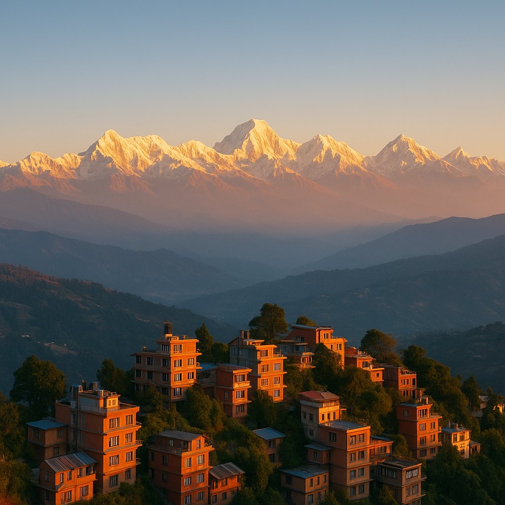 Nagarkot Dawn: Golden Peaks Over Hilltop Homes