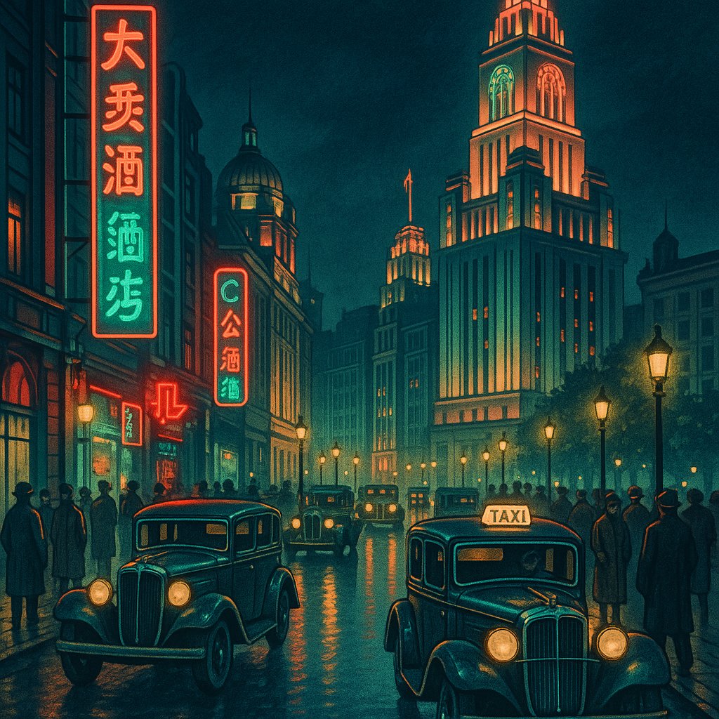 Neon Night on the Bund — Shanghai, 1930