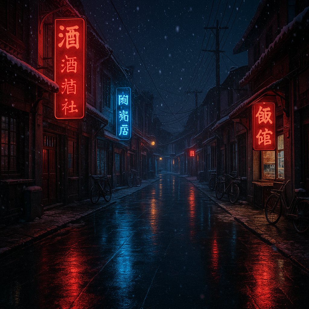 Neon Reflections — Winter Night in Old Shanghai