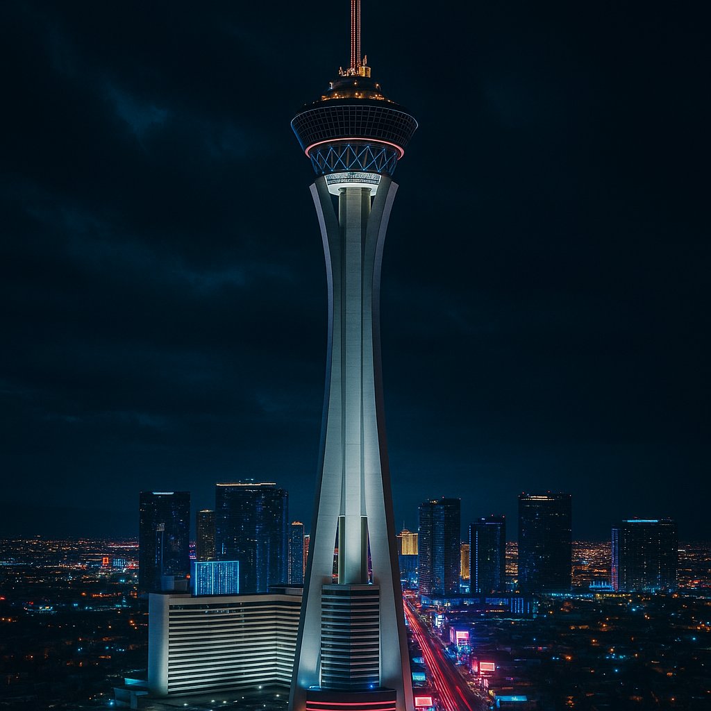 Neon Sentinel — Stratosphere Tower at Night