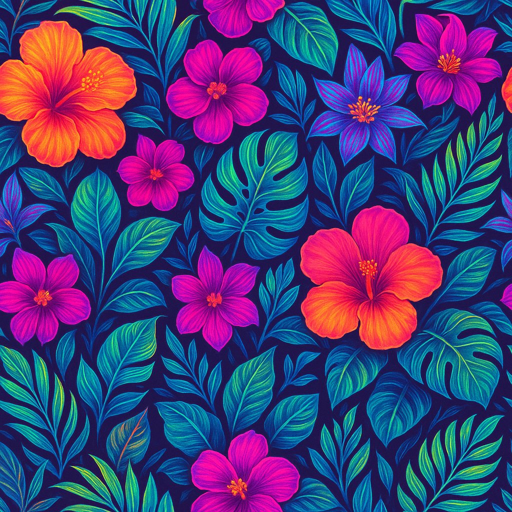 Neon Tropic: Vibrant Seamless Floral Pattern