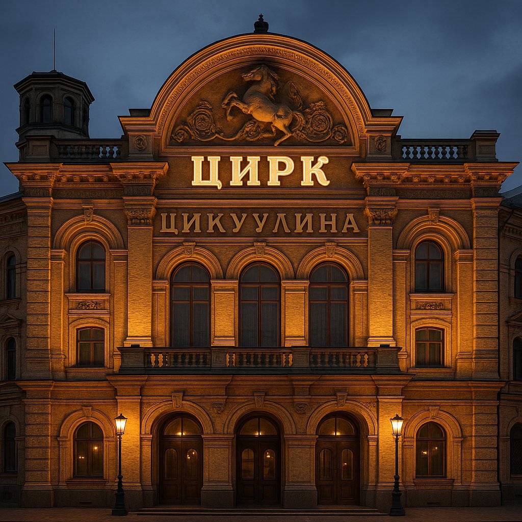 Nikulin Circus Facade at Dusk — Tsvetnoy Boulevard