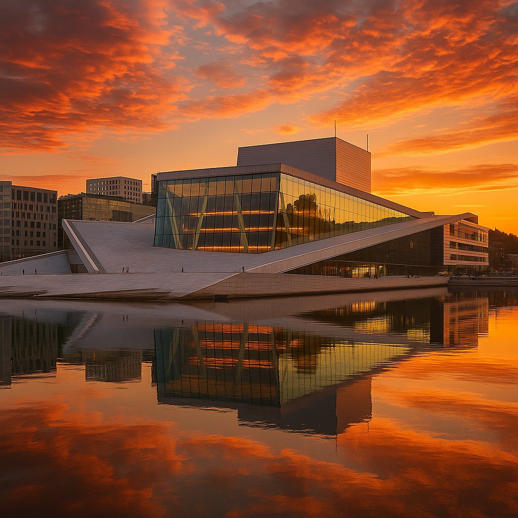 Oslo Opera House at Sunset — Fiery Reflections