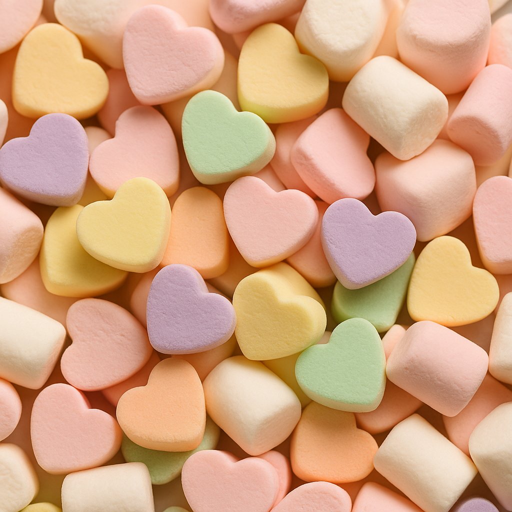 Pastel Candy Hearts & Mini Marshmallows — Dreamy Sweet Close-Up
