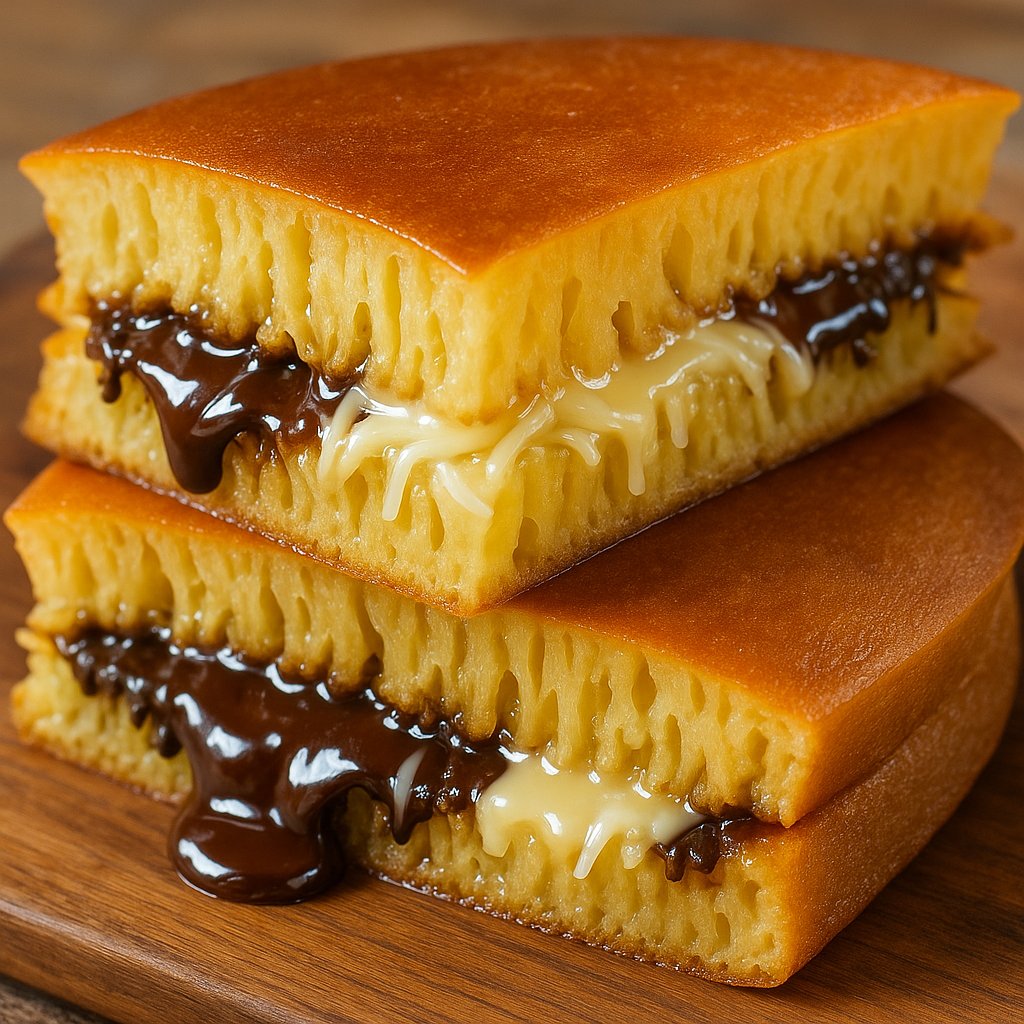 Photorealistic Sweet Martabak with Melted Chocolate & Cheese