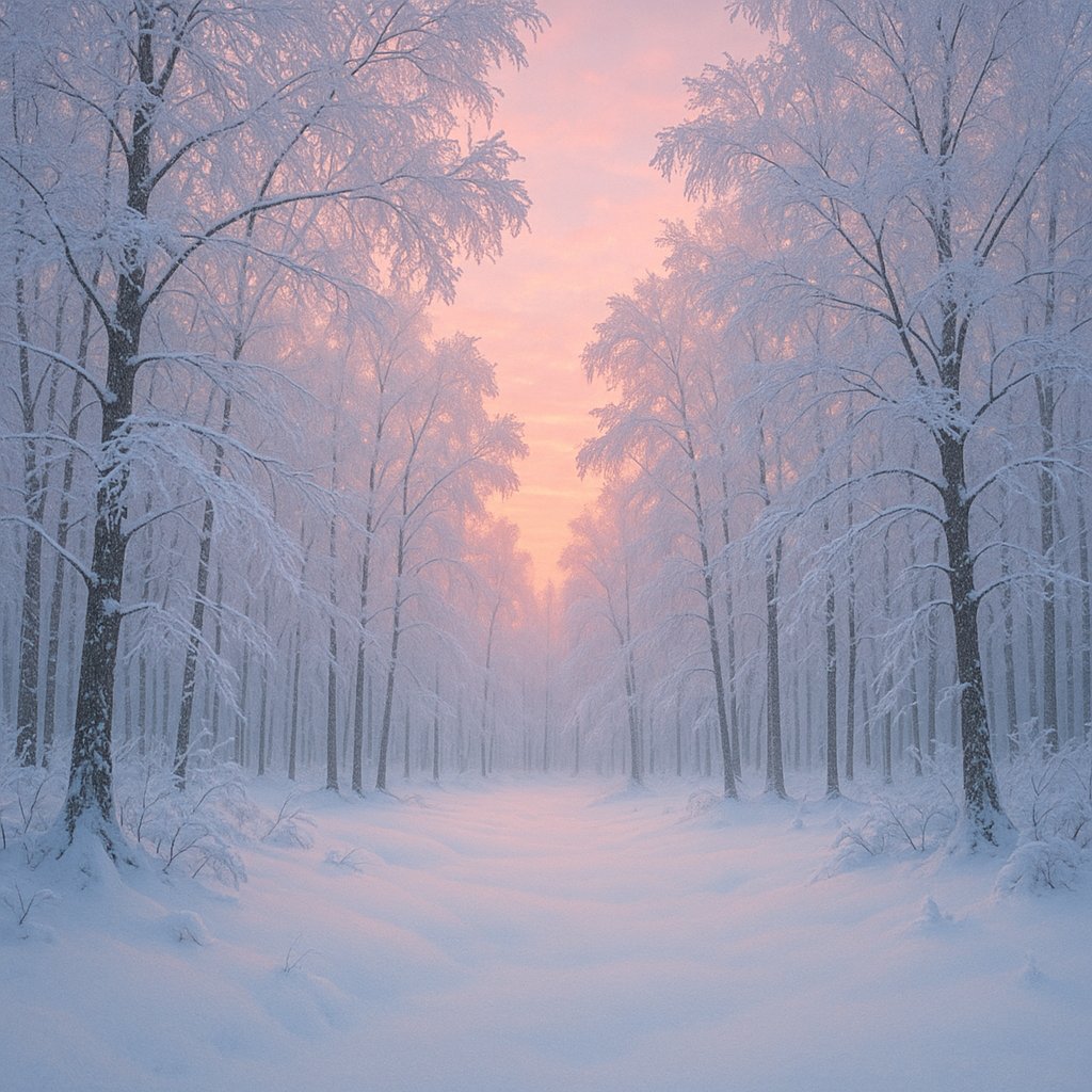 Pink Dawn in a Frosted Winter Wood