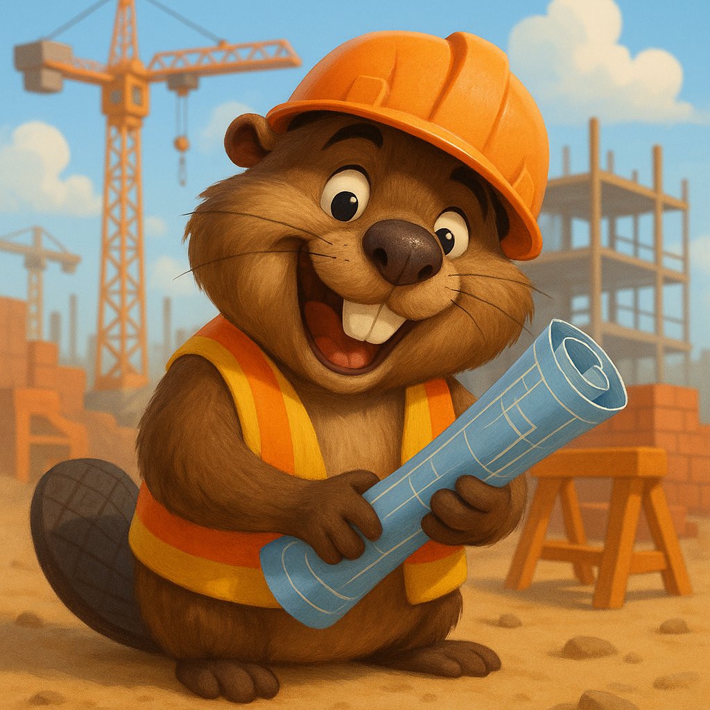 Playful Beaver Construction Worker with Blueprints