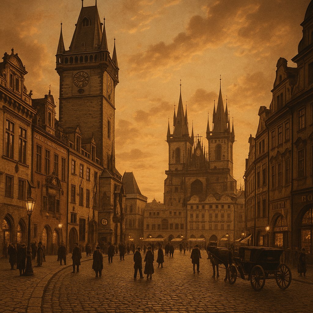 Prague, Old Town Square — Evening (c.1920) — Sepia Streets