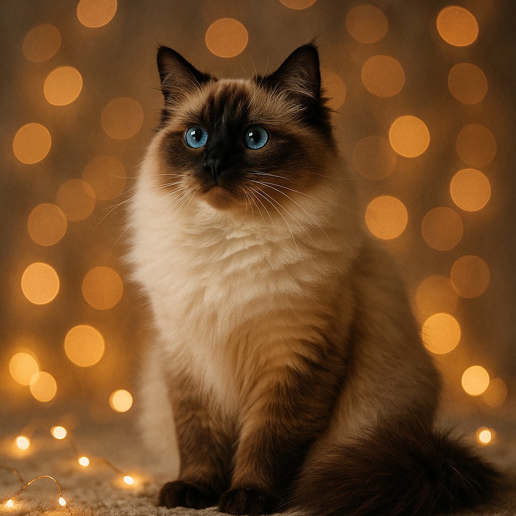 Ragdoll in Warm Fairy Light Bokeh