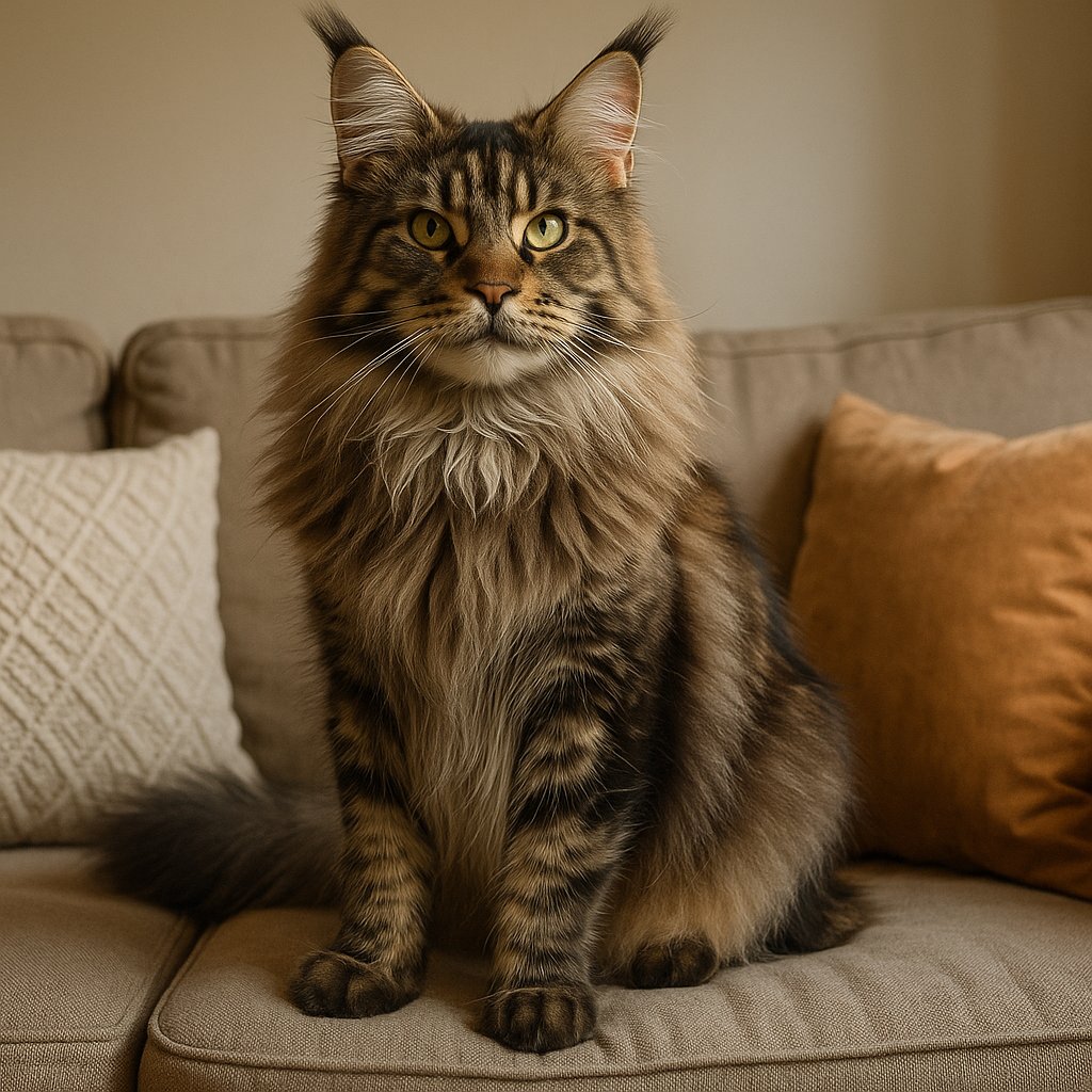 Regal Maine Coon on Cozy Couch