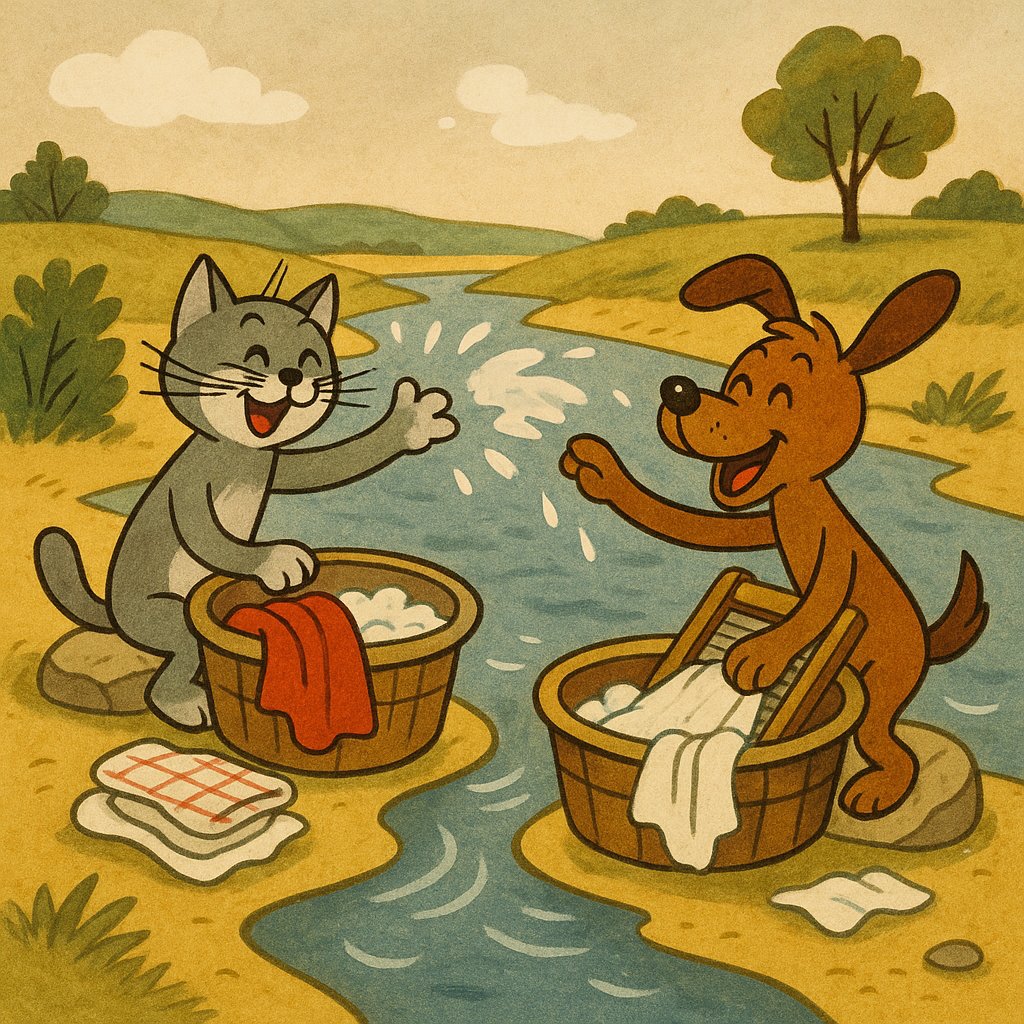 Riverside Wash Day: Cat & Dog Play