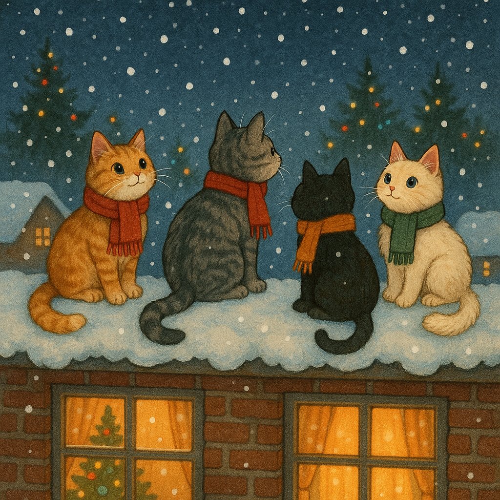 Rooftop Snowwatch: Cats in Scarves