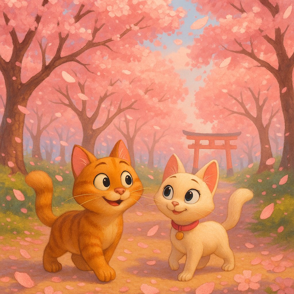 Sakura Stroll: Playful Cats in Kyoto