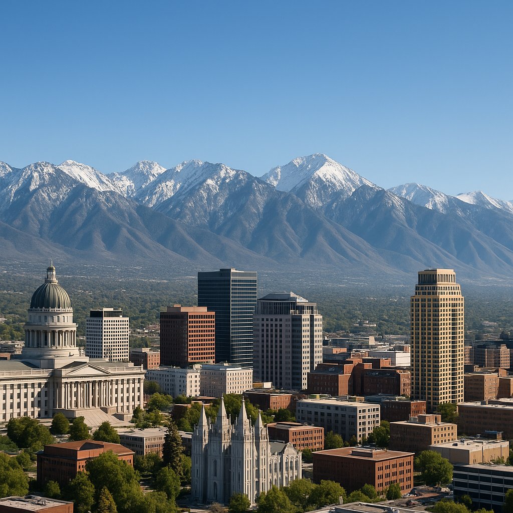 Salt Lake City Skyline with Wasatch Range