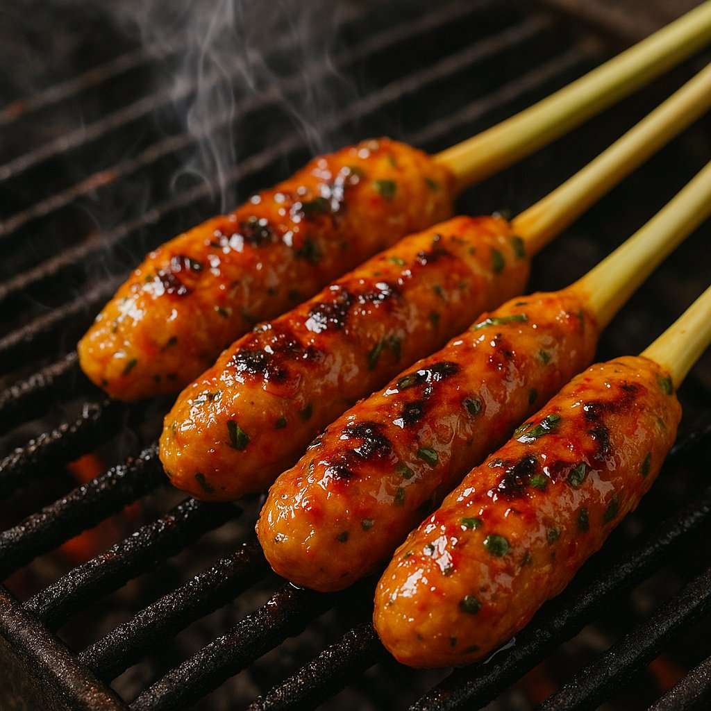 Sate Lilit — Balinese Minced Seafood Satay on Lemongrass Skewers