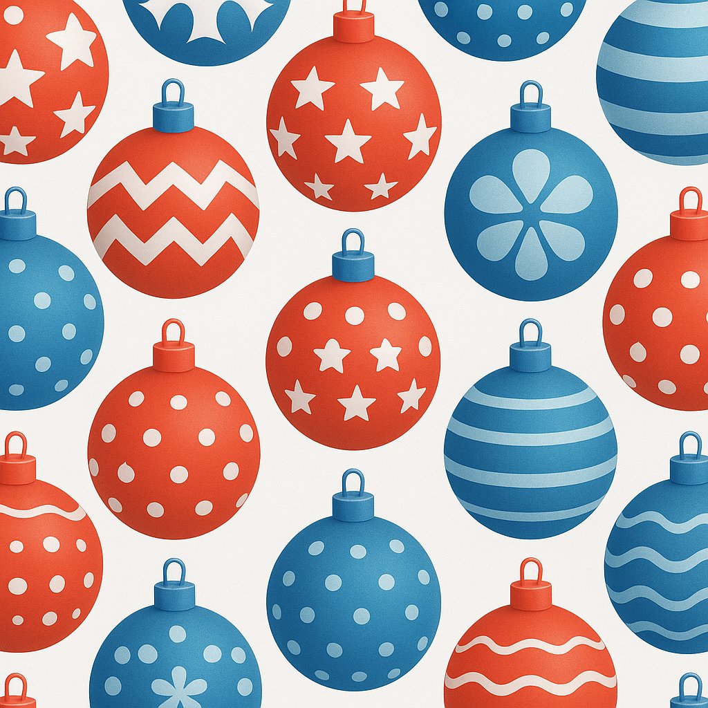 Seamless Winter Pattern — Red & Blue Christmas Baubles