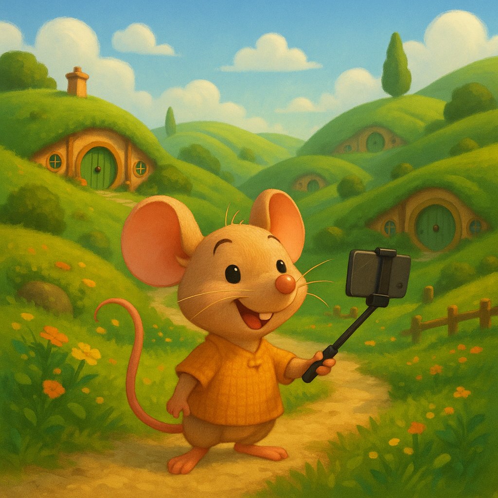 Selfie at Hobbiton: Mouse's Whimsical Journey